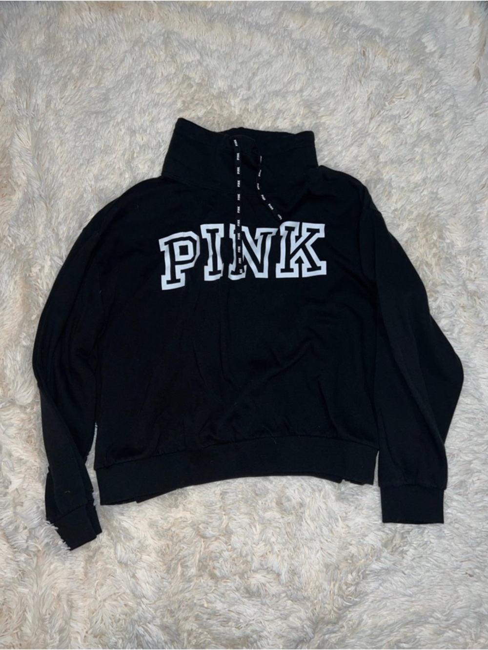 PINK Victoria's Secret Black Funnel-Neck Pullover with White Logo